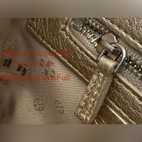 Tory Burch Robinson Metallic Gold Leather Crossbody Removable chain - Picture 13 of 14